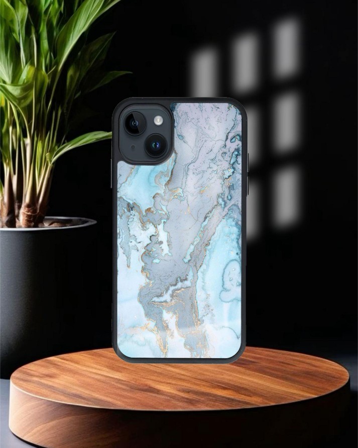 Mermer Baskılı Siyah Cam Telefon Kılıfı