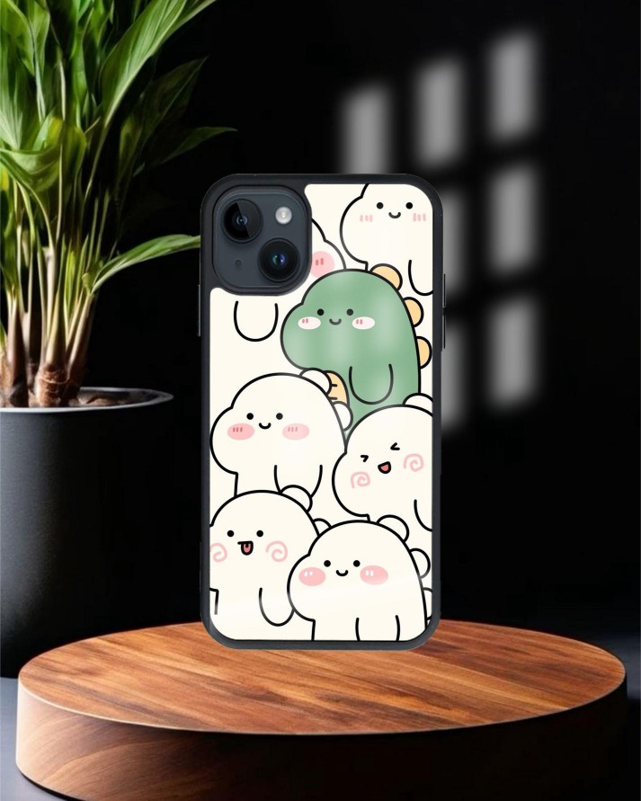 Dinozor Baskılı Siyah Cam Telefon Kılıfı