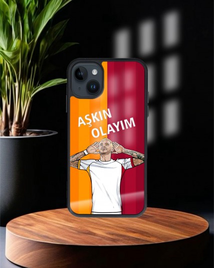 İcardi Galatasaray Baskılı Siyah Cam Telefon Kılıfı