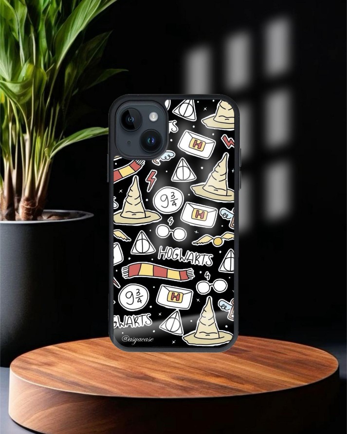 Harry Potter Baskılı Siyah Cam Telefon Kılıfı