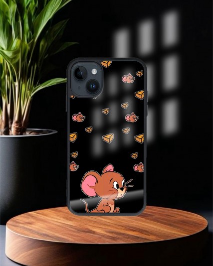 Jerry Baskılı Siyah Cam Telefon Kılıfı