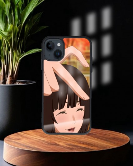 Çift Kalp Baskılı Siyah Cam Telefon Kılıfı