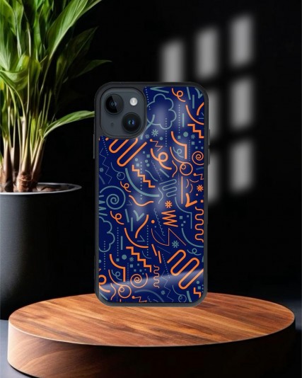 Design Baskılı Siyah Cam Telefon Kılıfı