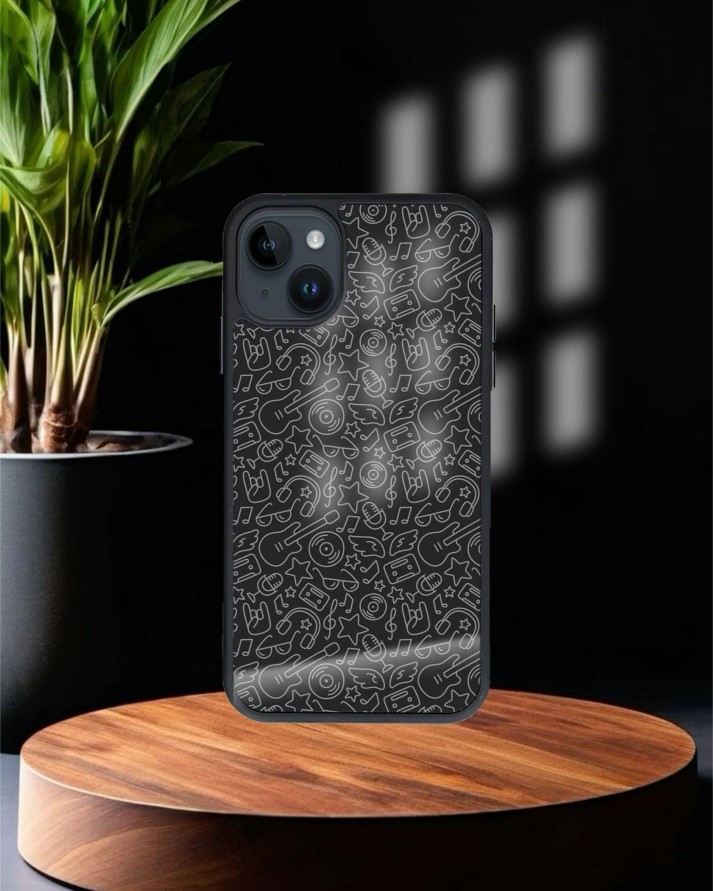 Design Baskılı Siyah Cam Telefon Kılıfı