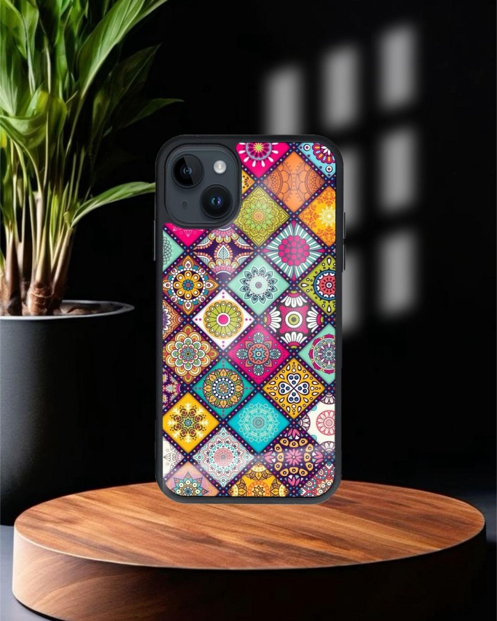 Design Baskılı Siyah Cam Telefon Kılıfı