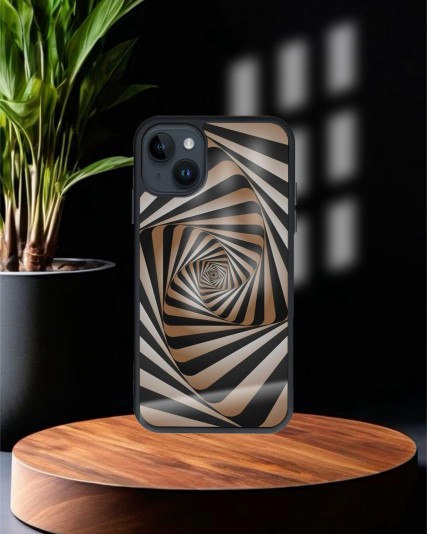 Design Baskılı Siyah Cam Telefon Kılıfı