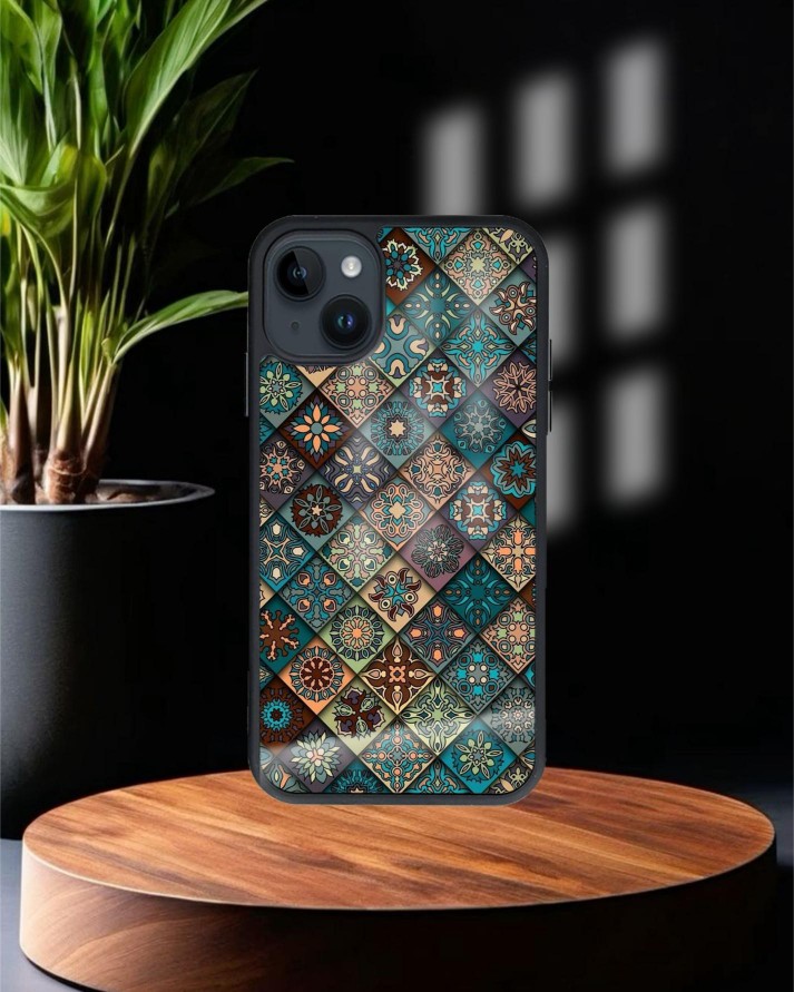 Design Baskılı Siyah Cam Telefon Kılıfı