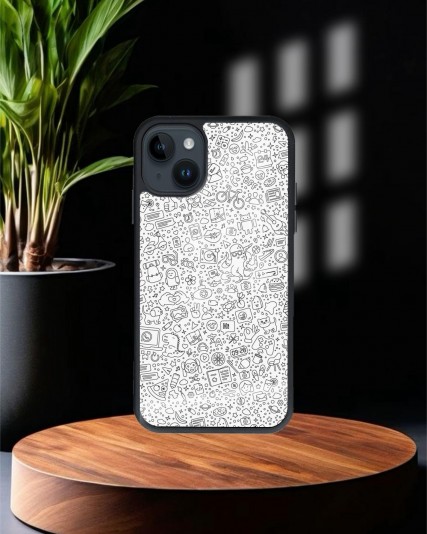 Design Baskılı Siyah Cam Telefon Kılıfı