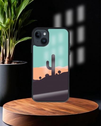 Design Baskılı Siyah Cam Telefon Kılıfı