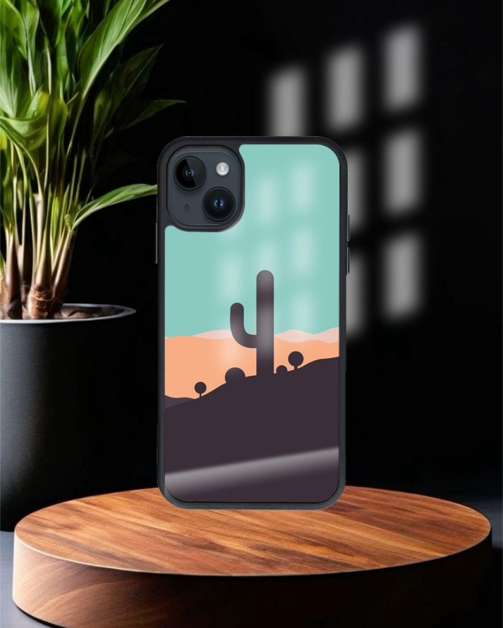 Design Baskılı Siyah Cam Telefon Kılıfı