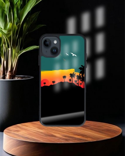 Design Baskılı Siyah Cam Telefon Kılıfı