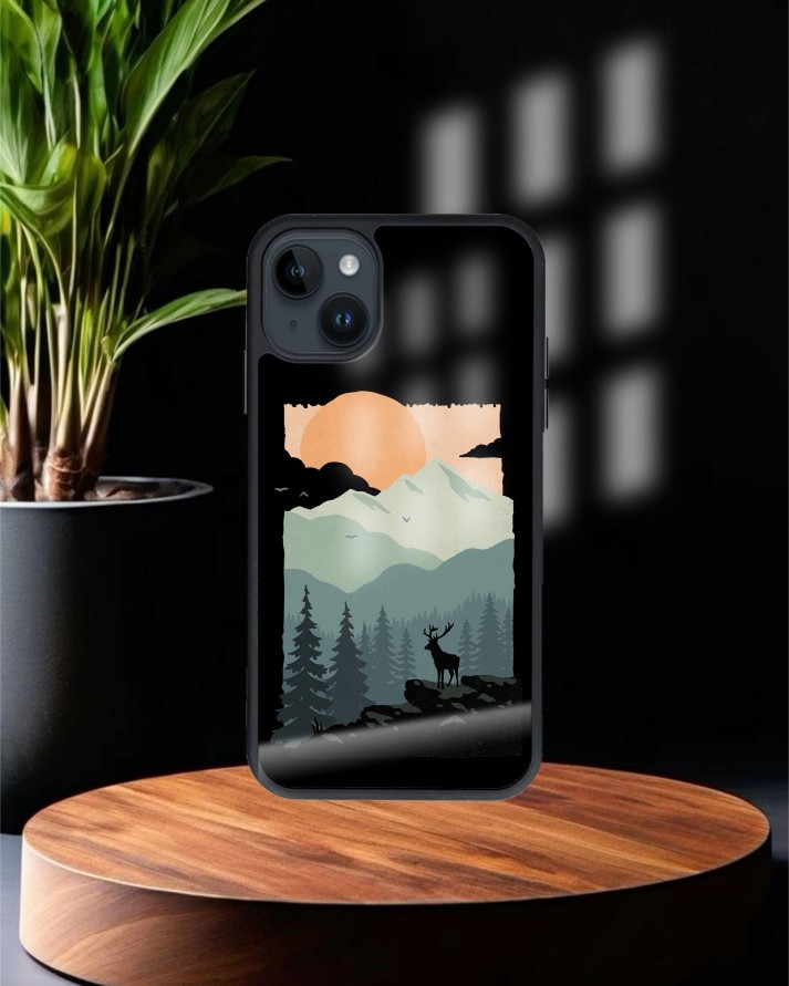 Design Baskılı Siyah Cam Telefon Kılıfı