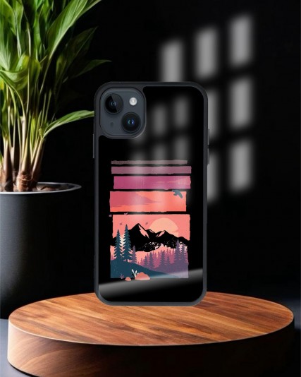 Design Baskılı Siyah Cam Telefon Kılıfı
