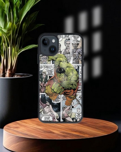 Hulk Marvel Baskılı Siyah Cam Telefon Kılıfı