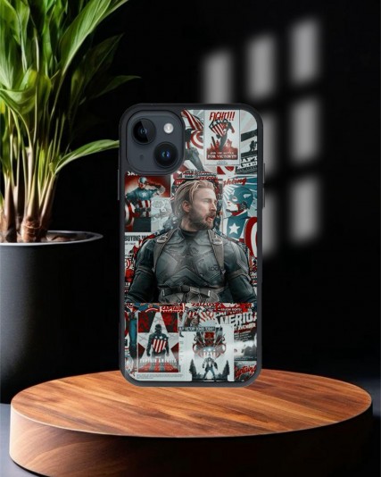 Kaptan Amerika Marvel Baskılı Siyah Cam Telefon Kılıfı