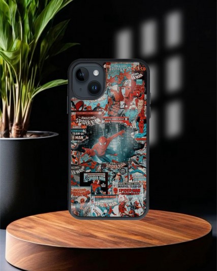Spiderman Marvel Baskılı Siyah Cam Telefon Kılıfı
