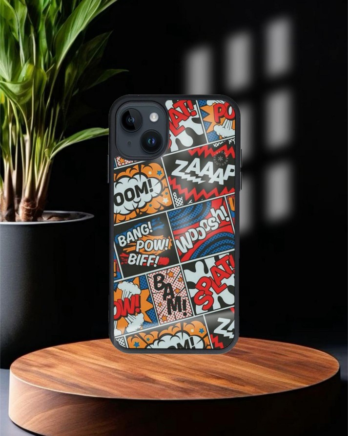 Marvel Baskılı Siyah Cam Telefon Kılıfı