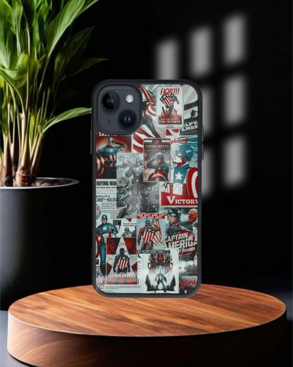 Kaptan Amerika Marvel Baskılı Siyah Cam Telefon Kılıfı