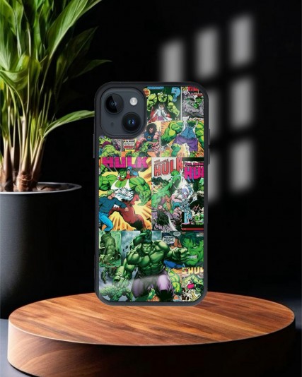 Hulk Marvel Baskılı Siyah Cam Telefon Kılıfı