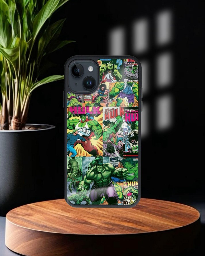 Hulk Marvel Baskılı Siyah Cam Telefon Kılıfı