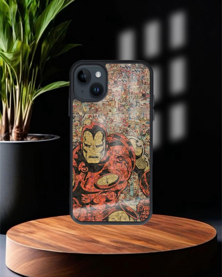 İronman Marvel Baskılı Siyah Cam Telefon Kılıfı