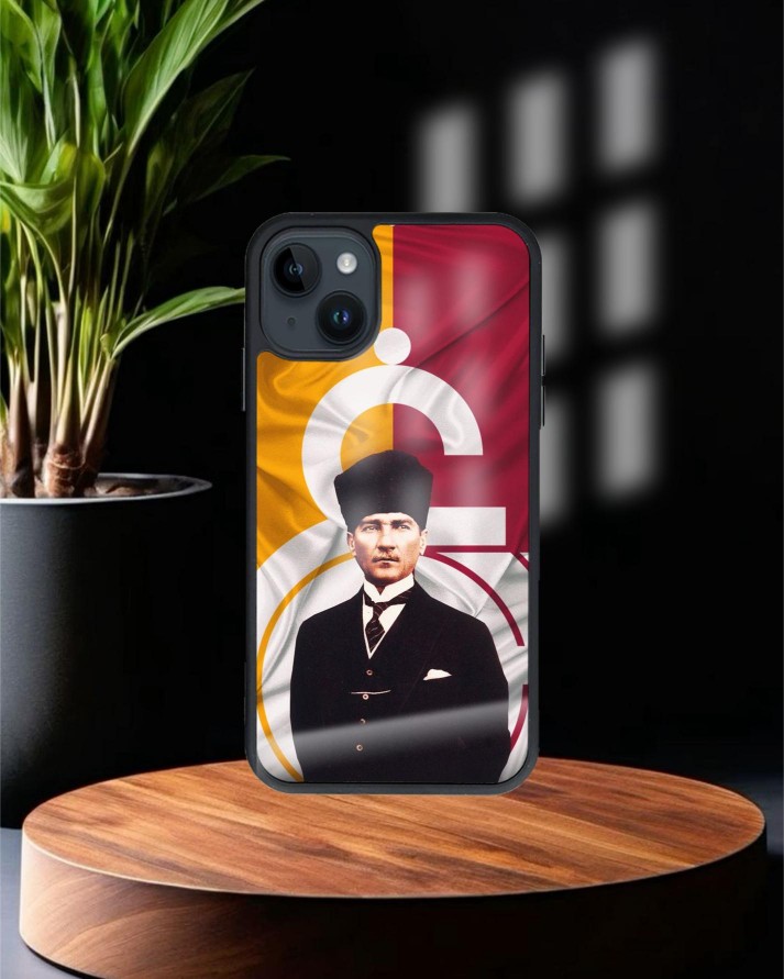 ATATÜRK Galatasaray Baskılı Siyah Cam Telefon Kılıfı