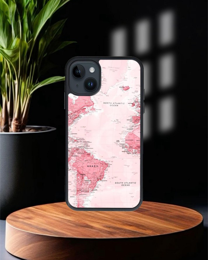 Harita Baskılı Siyah Cam Telefon Kılıfı