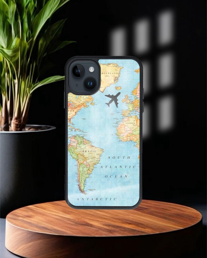 Harita Baskılı Siyah Cam Telefon Kılıfı