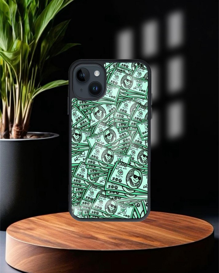 Dolar Baskılı Siyah Cam Telefon Kılıfı