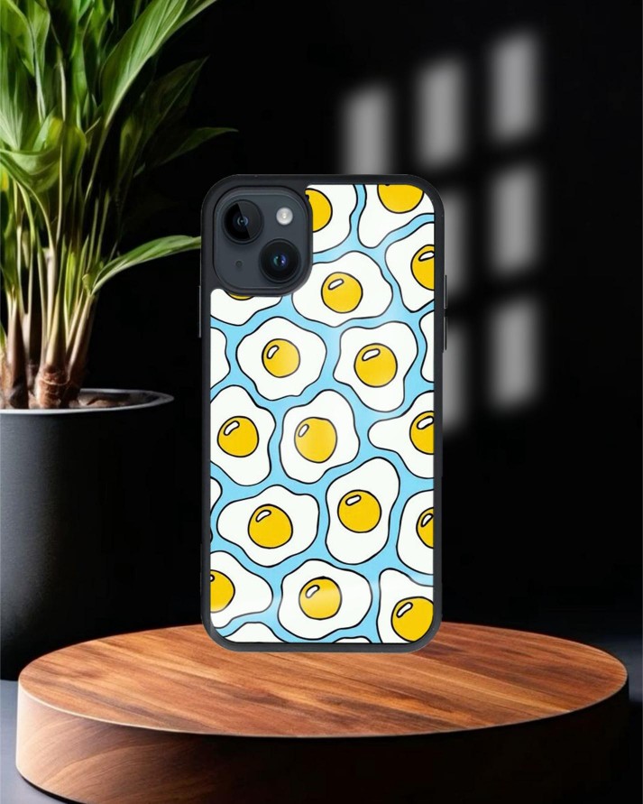 Yumurta Baskılı Siyah Cam Telefon Kılıfı