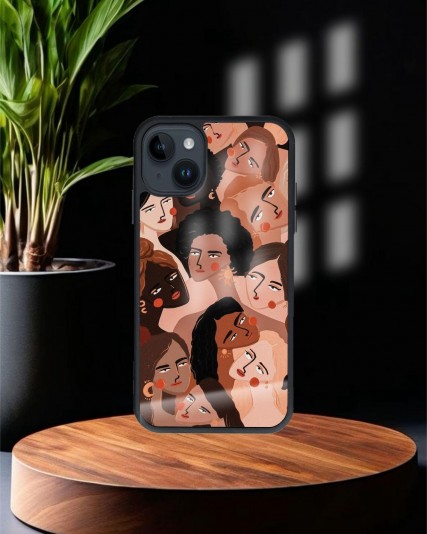 Design Baskılı Siyah Cam Telefon Kılıfı