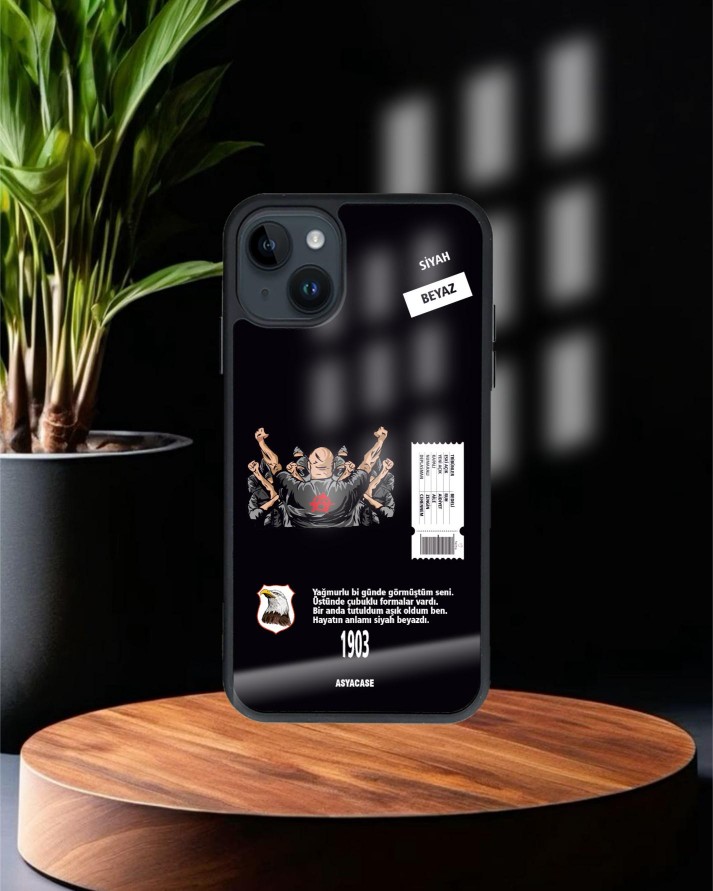 Beşiktaş Baskılı Siyah Cam Telefon Kılıfı