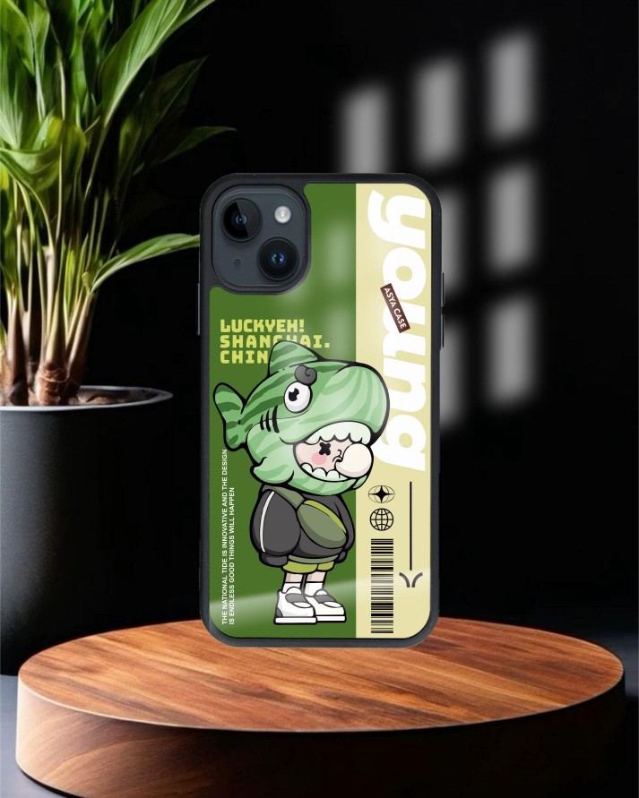 Köpekbalığı Baskılı Siyah Cam Telefon Kılıfı