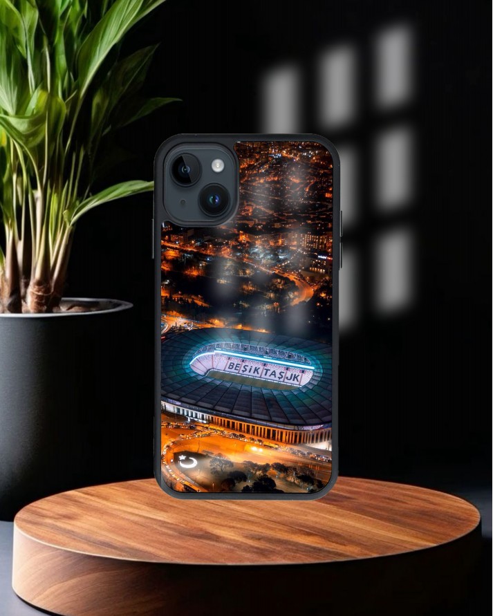 Beşiktaş İnönü Baskılı Siyah Cam Telefon Kılıfı