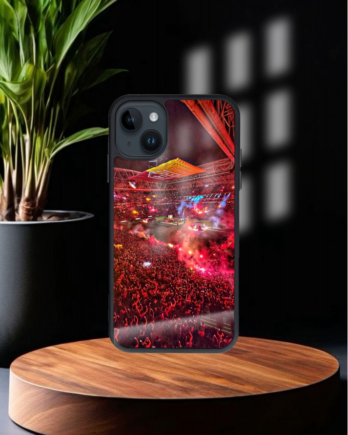 Galatasaray Ali Sami Yen Baskılı Siyah Cam Telefon Kılıfı